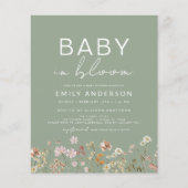 Sage Green QR Code Wildflower Baby in Bloom Shower Flyer (Voorkant)