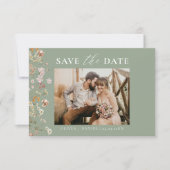 Sage Green QR Code Wildflower Wedding Save The Date (Voorkant)