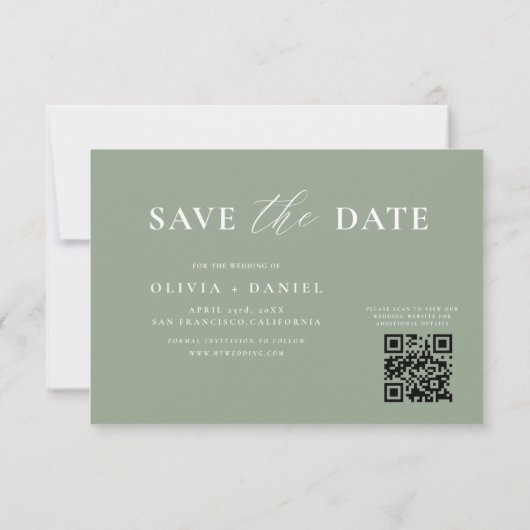 Sage Green QR Code Wildflower Wedding Save The Date (Achterkant)