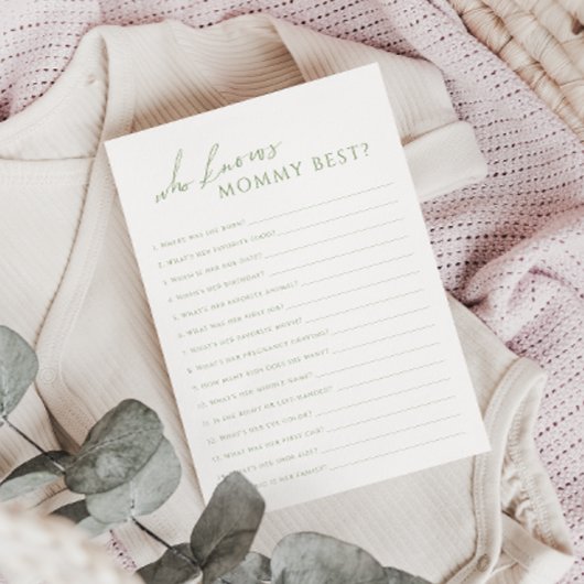 Sage Green Qui Connaît Maman Baby shower Carte De