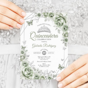 Sage Green Quinceanera Floral Kaart