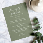 Sage Green Rehearer Menu | Nuit avant<br><div class="desc">Réglez un ton serein pour "La Nuit Avant" avec ce menu de dîner de répétition vert sauge. La couleur terreuse et la disposition épurée et minimaliste en font un endroit idéal pour les thèmes mariages du jardin, du bois ou du boho - surtout au printemps, en été ou au début...</div>