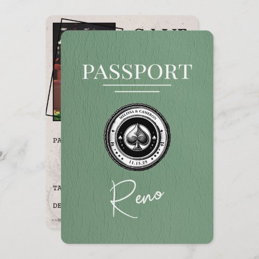 Sage Green Reno Paspoort Bewaar de datum Save The Date (Voorkant / Achterkant)