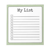 Sage Green Retro Aangepaste Checklist Ingelijnd Notitieblok (Voorkant)