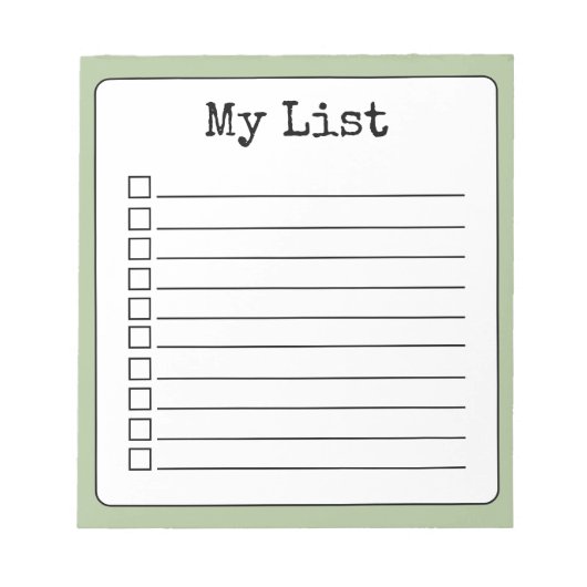 Sage Green Retro Aangepaste Checklist Ingelijnd Notitieblok (Voorkant)