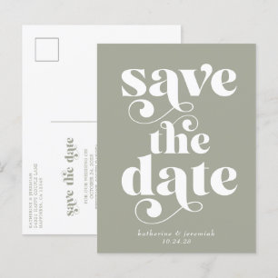 Sage Green Retro Typografie Trouwen Save the Date Aankondigingskaart