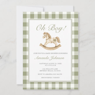 Sage Green Rocking Horse Baby Shower Invitation Kaart