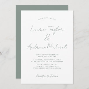 Sage Green Romantic Modern Wedding Invitation Kaart