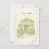 Sage Green Romantisch bruiloft outdoor café RSVP Kaartje (Voorkant)