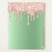 Sage Green Roos Gold Drip Glitter Sparkle Monogram Planner (Achterkant)