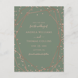 Sage Green Roos Gold Geometric Save the Date Aankondigingskaart