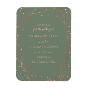 Sage Green Roos Gold Geometric Save the Date Magneet