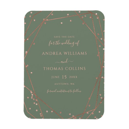 Sage Green Roos Gold Geometric Save the Date Magneet (Verticaal)