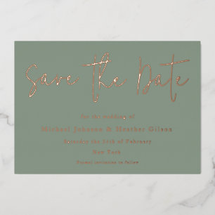 Sage Green & Roos Gold Wedding Save the Date Folie Uitnodiging
