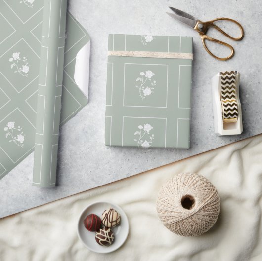 Sage Green Roos Wedding Wrapping Paper Cadeaupapier (Crafts)
