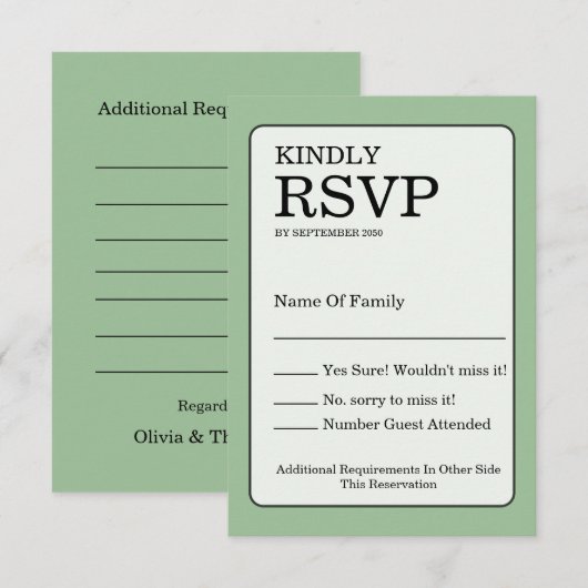 Sage Green RSVP Card (Devant / Derrière)