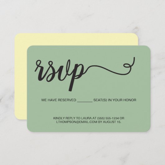 Sage Green RSVP sans envoi Siège réservé (Devant / Derrière)