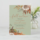 Sage green rust leaves boho floral fall wedding kaart (Staand voorkant)