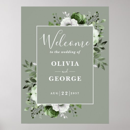 Sage Green Rustic Boho Floral Mariage Affiche de b (Devant)