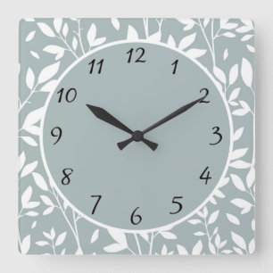 Sage Green Rustic Floral Leaves Farmhouse Vierkante Klok