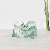 Sage Green Rustic Mountain Evergreen Trees Script Bedankkaart (Voorkant)