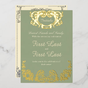 Sage Green Rustic Royal Wedding Folie Uitnodiging