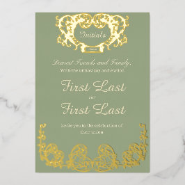 Sage Green Rustic Royal Wedding Folie Uitnodiging