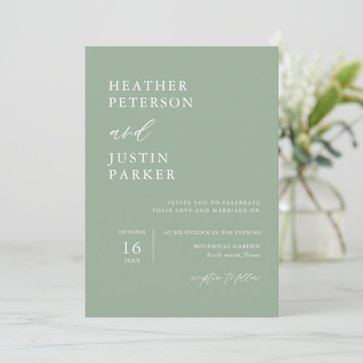 Sage Green Rustic Simple Mariage Invitations (Debout devant)