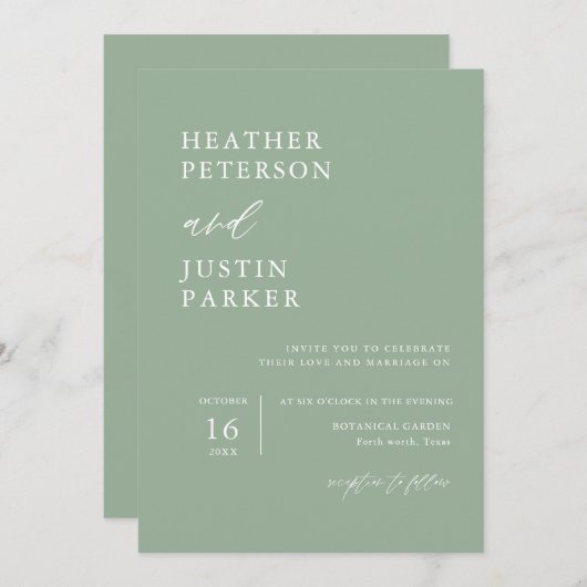 Sage Green Rustic Simple Mariage Invitations (Devant / Derrière)