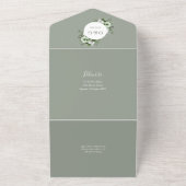 Sage Green Rustic String Lights Bloemen Huwelijk All In One Uitnodiging (Buitenkant)