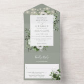 Sage Green Rustic String Lights Bloemen Huwelijk All In One Uitnodiging (Binnen)