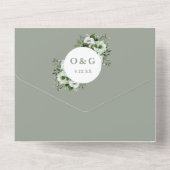 Sage Green Rustic String Lights Bloemen Huwelijk All In One Uitnodiging (Achterkant)