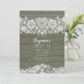 Sage Green Rustic Wood & Lace Sweet 16 Verjaardag Kaart (Staand voorkant)