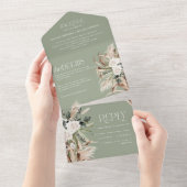 sage green rustige pampas eucalyptus bruiloft all in one uitnodiging (Afscheurbaar)