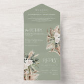 sage green rustige pampas eucalyptus bruiloft all in one uitnodiging (Binnen)