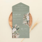 sage green rustige pampas eucalyptus bruiloft all in one uitnodiging