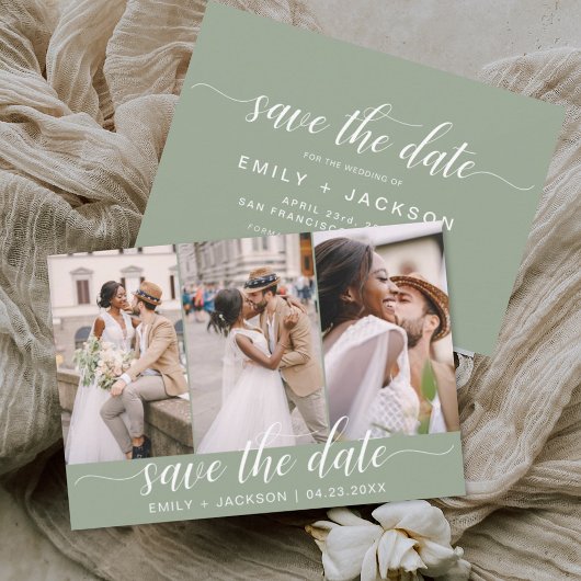 Sage Green Save the Date 3 Photo Elégant Moderne