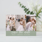 Sage Green Save the Date 3 Photo Elégant Moderne (Debout devant)