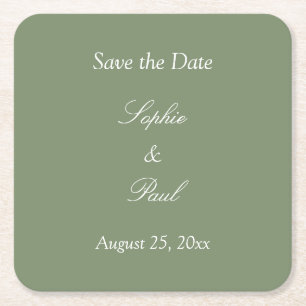 Sage Green Save the Date Square Paper Onderzetter