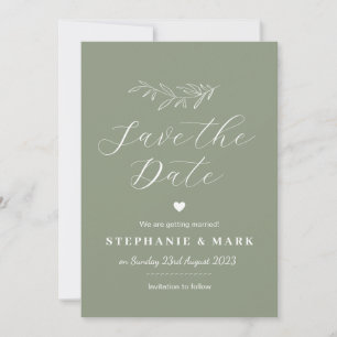 Sage green save the dates, green botanical kaart