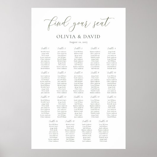 Sage Green Script 19 tables Tableau de sièges (Devant)