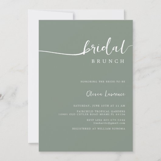 Sage Green Script Bridal Brunch Invitation (Devant)