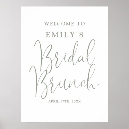 Sage Green Script Bruids Brunch Welkomstbord Poster (Voorkant)