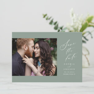 Sage Green Script eenvoudige foto sla de datum op Save The Date
