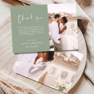 Sage Green Script Foto bruiloft Dank u kaart