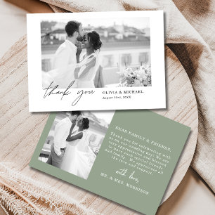 Sage Green Script Foto bruiloft Dank u kaart