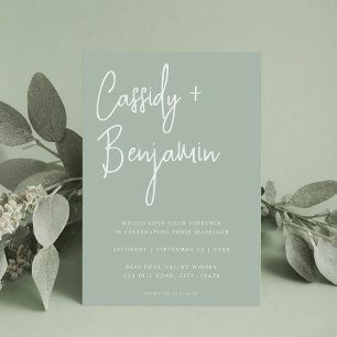 Sage Green Script Minimalist Modern Wedding Kaart