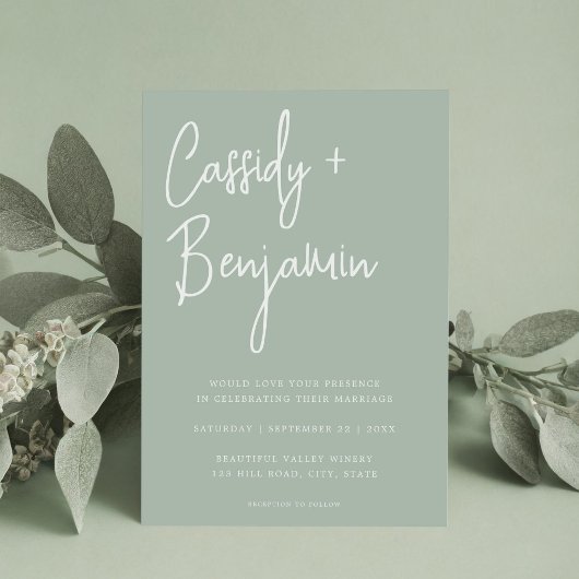 Sage Green Script Minimalist Modern Wedding Kaart