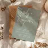 Sage Green Script Minimalist Modern Wedding Kaart