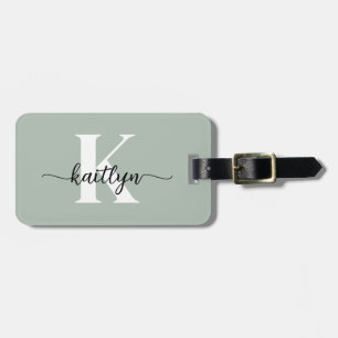 Sage Green Script Monogram Bagagelabel